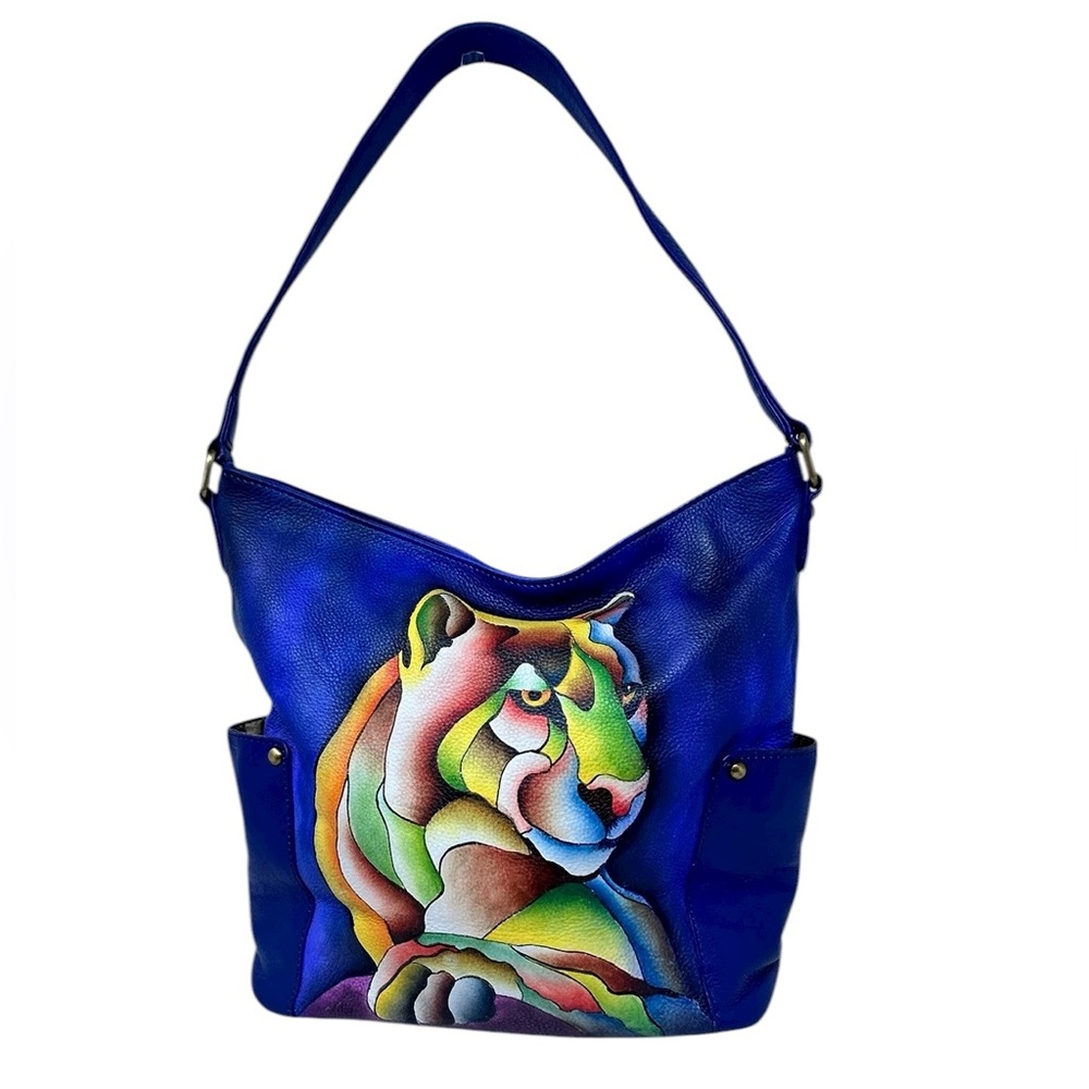 SUKRITI hand painted leatherTiger hobo shoulderbag